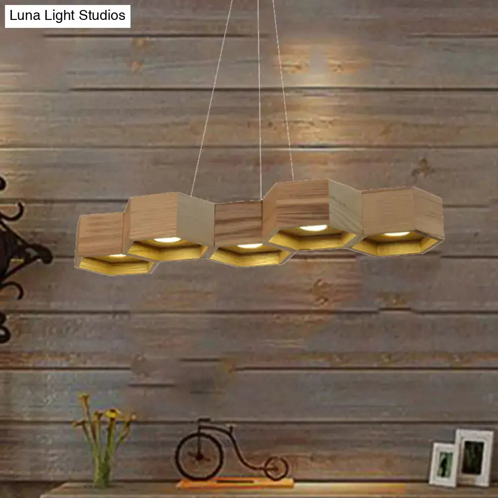DecorBites™ Modern Hexagonal Wooden Ceiling Light Fixture for Living Room - 5/7-Light Island Lighting