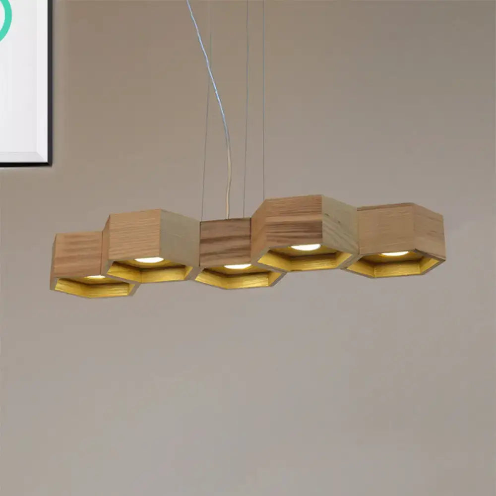DecorBites™ Modern Hexagonal Wooden Ceiling Light Fixture for Living Room - 5/7-Light Island Lighting
