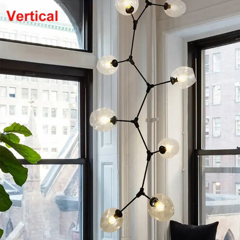 Modern industrial globe glass chandelier dining room black light