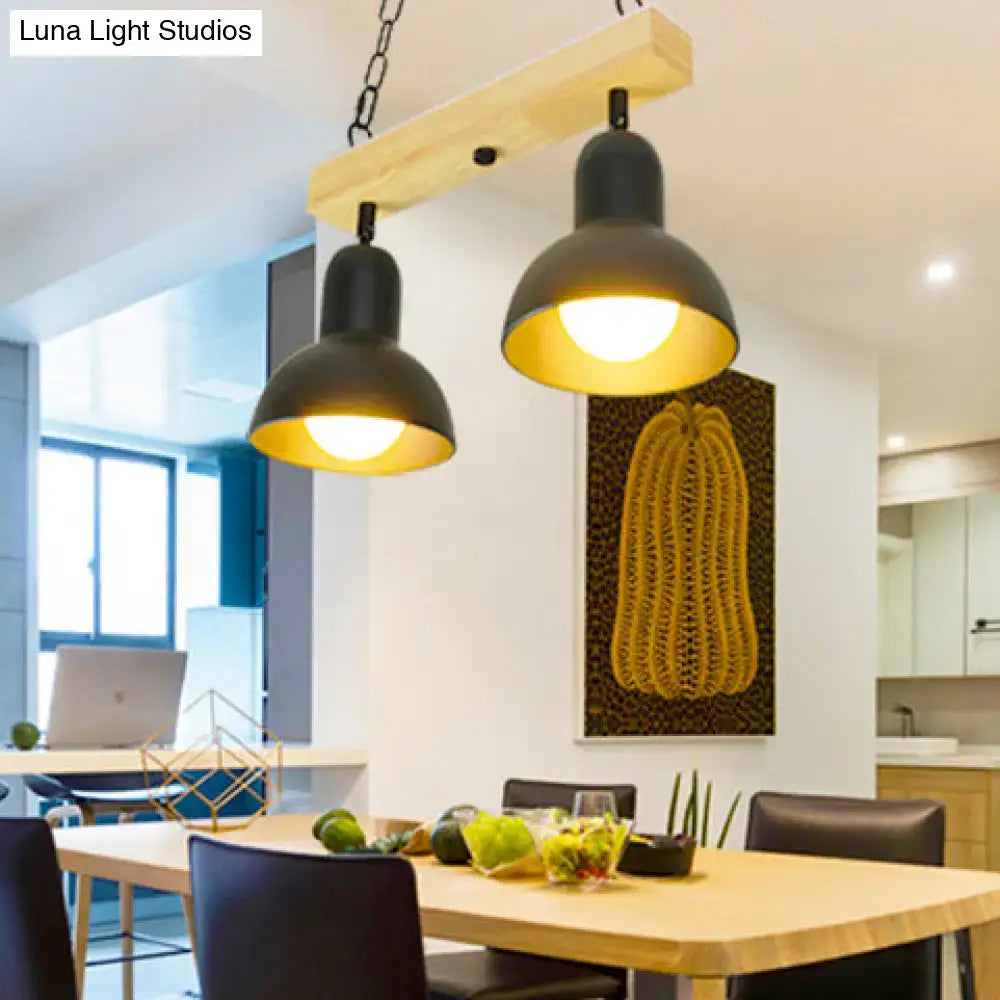 DecorBites™ Modern Black and White Island Chandelier with Wooden Shade for Dining Table - 2/3 Lights