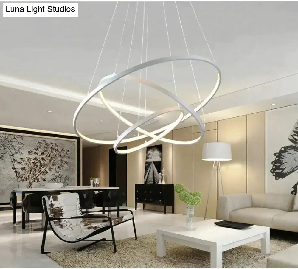 Modern interlocking ring led pendant lights for dining room