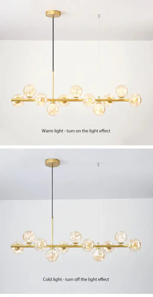 Modern black & gold head ring chandelier dining room amber glass globes