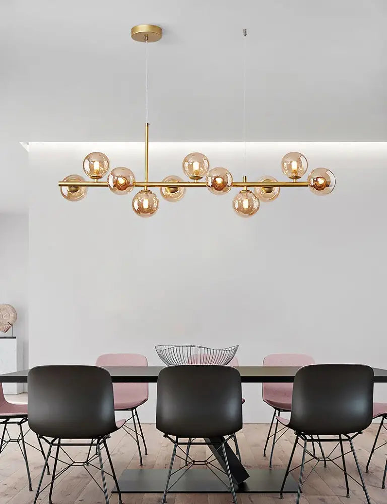 Modern black & gold head ring chandelier dining room amber glass globes