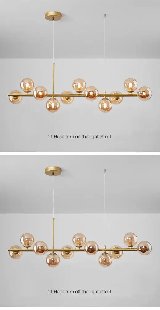 Modern black & gold head ring chandelier dining room amber glass globes