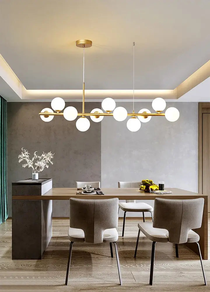 Modern black & gold head ring chandelier dining room amber glass globes
