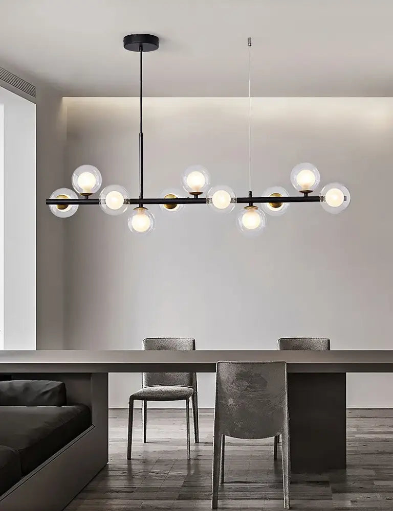 Modern black & gold head ring chandelier dining room amber glass globes