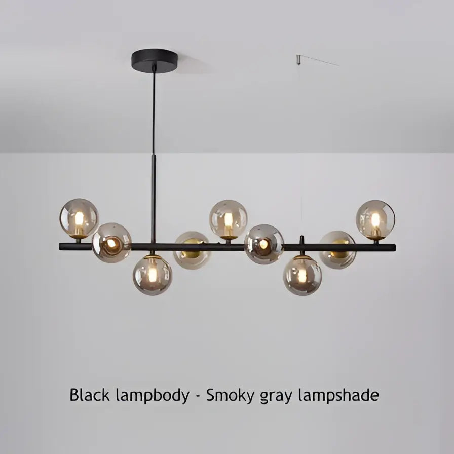 Modern black & gold head ring chandelier dining room amber glass globes
