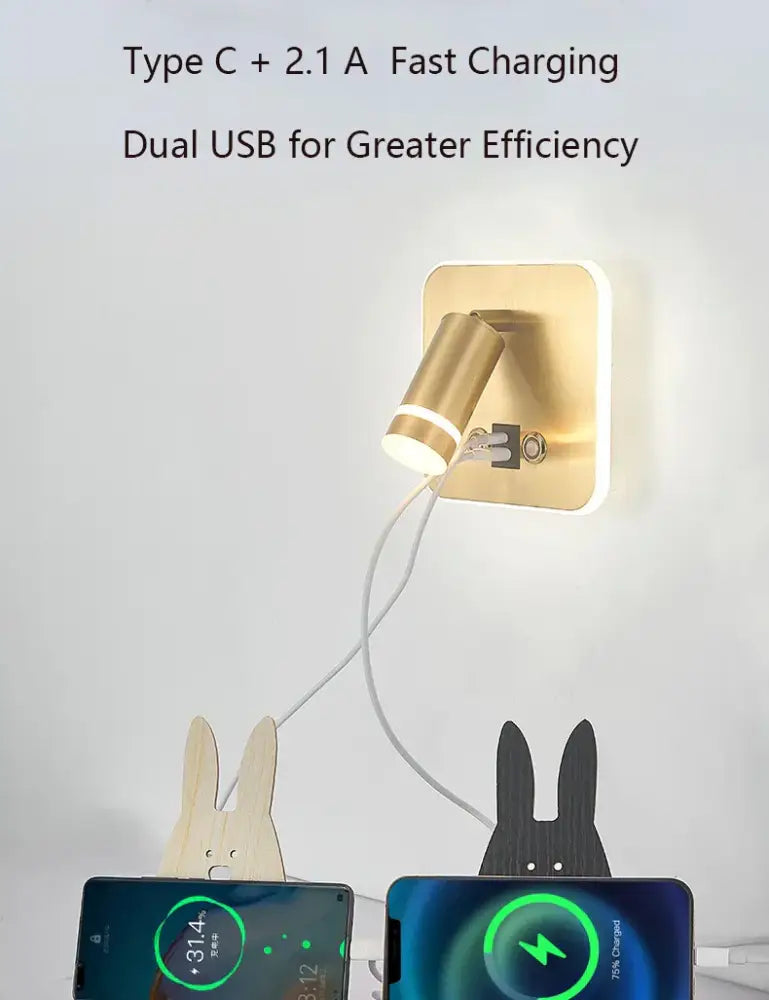 Modern led wall sconce with usb charging port – bedroom reading light