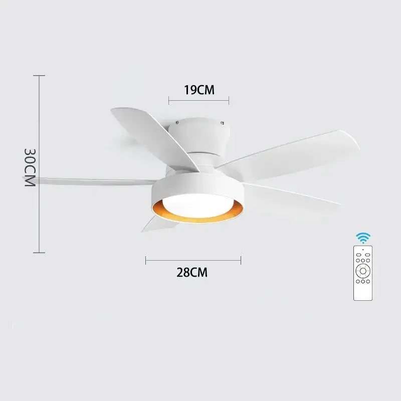 Modern light wood 5-blade ceiling fan with remote control led light bedroom