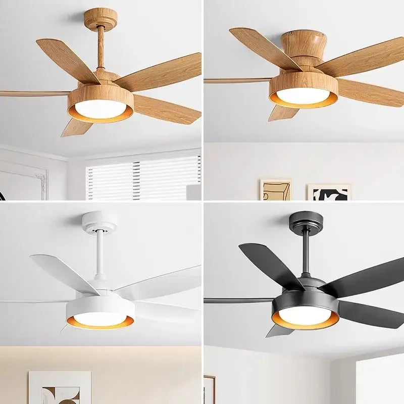 Modern light wood 5-blade ceiling fan with remote control led light bedroom