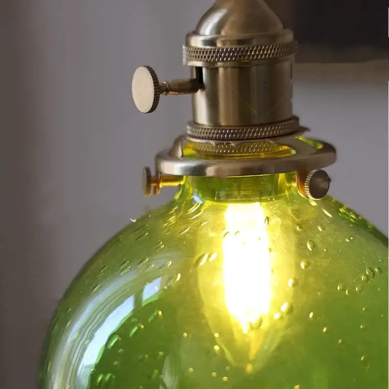 Modern lime & teal blue bubble glass ball pendant light dining room