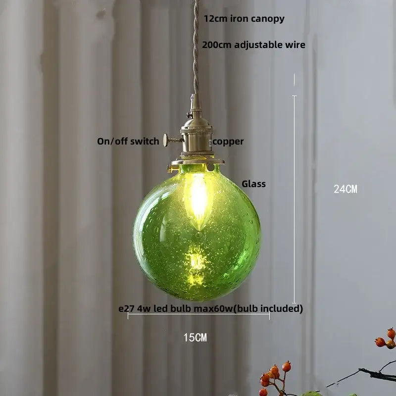 Modern lime & teal blue bubble glass ball pendant light dining room