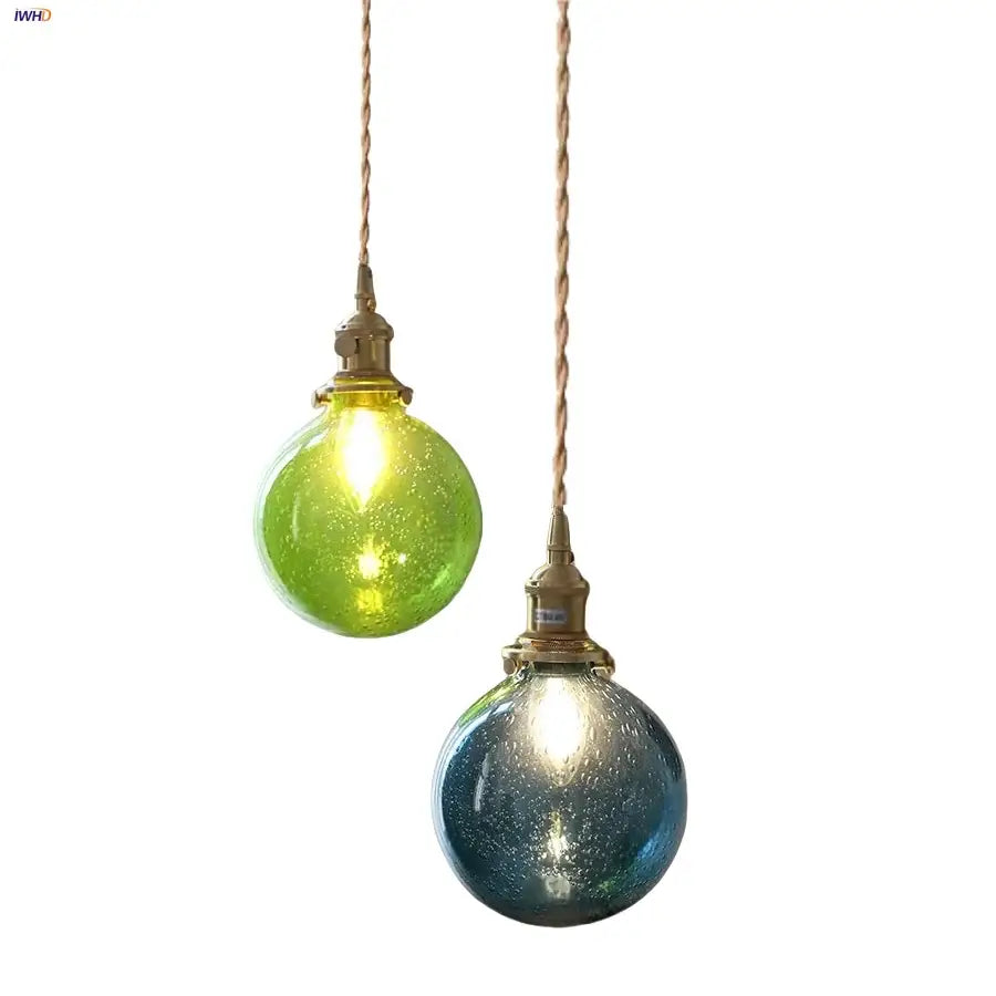 Modern lime & teal blue bubble glass ball pendant light dining room