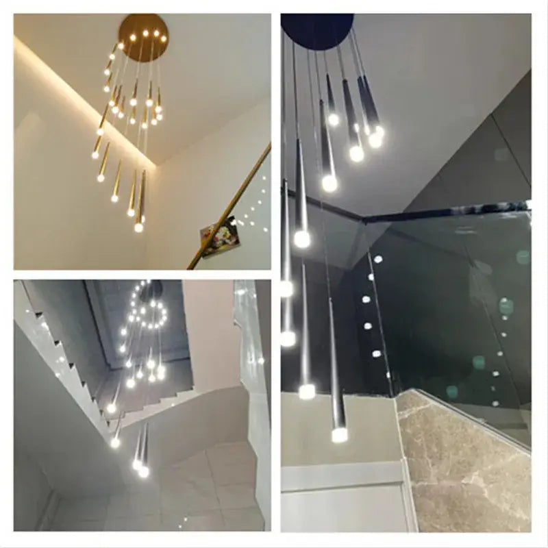 Modern loft black led stair chandelier living room pendant light