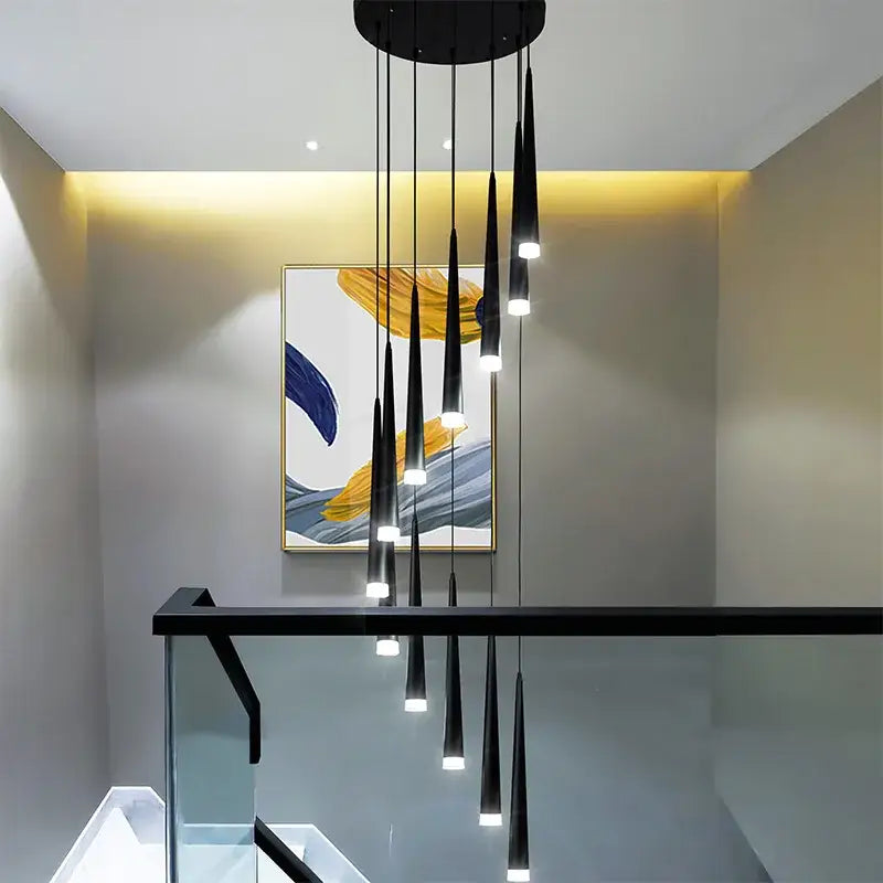 Modern loft black led stair chandelier living room pendant light