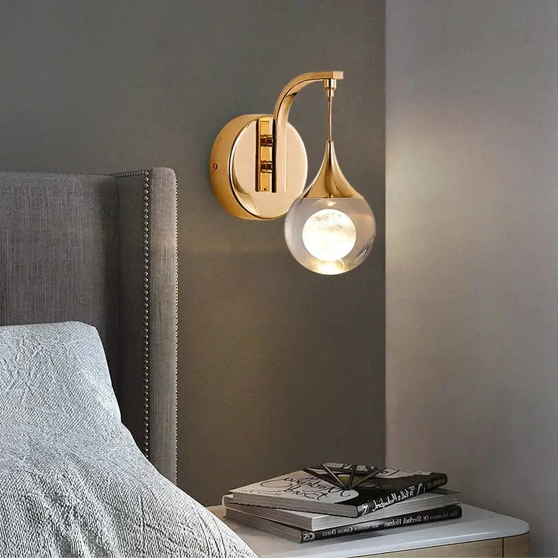 Modern luxurious crystal led wall sconce gold curved lamp for bedroom