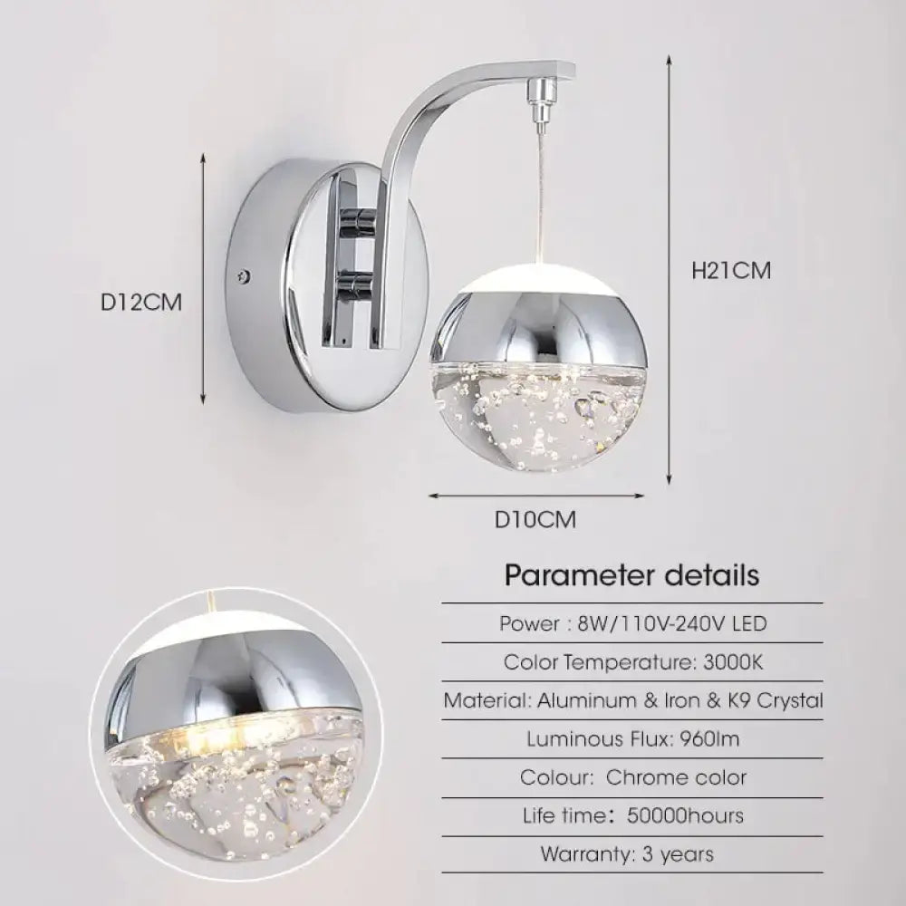 Modern luxurious crystal led wall sconce gold curved lamp for bedroom