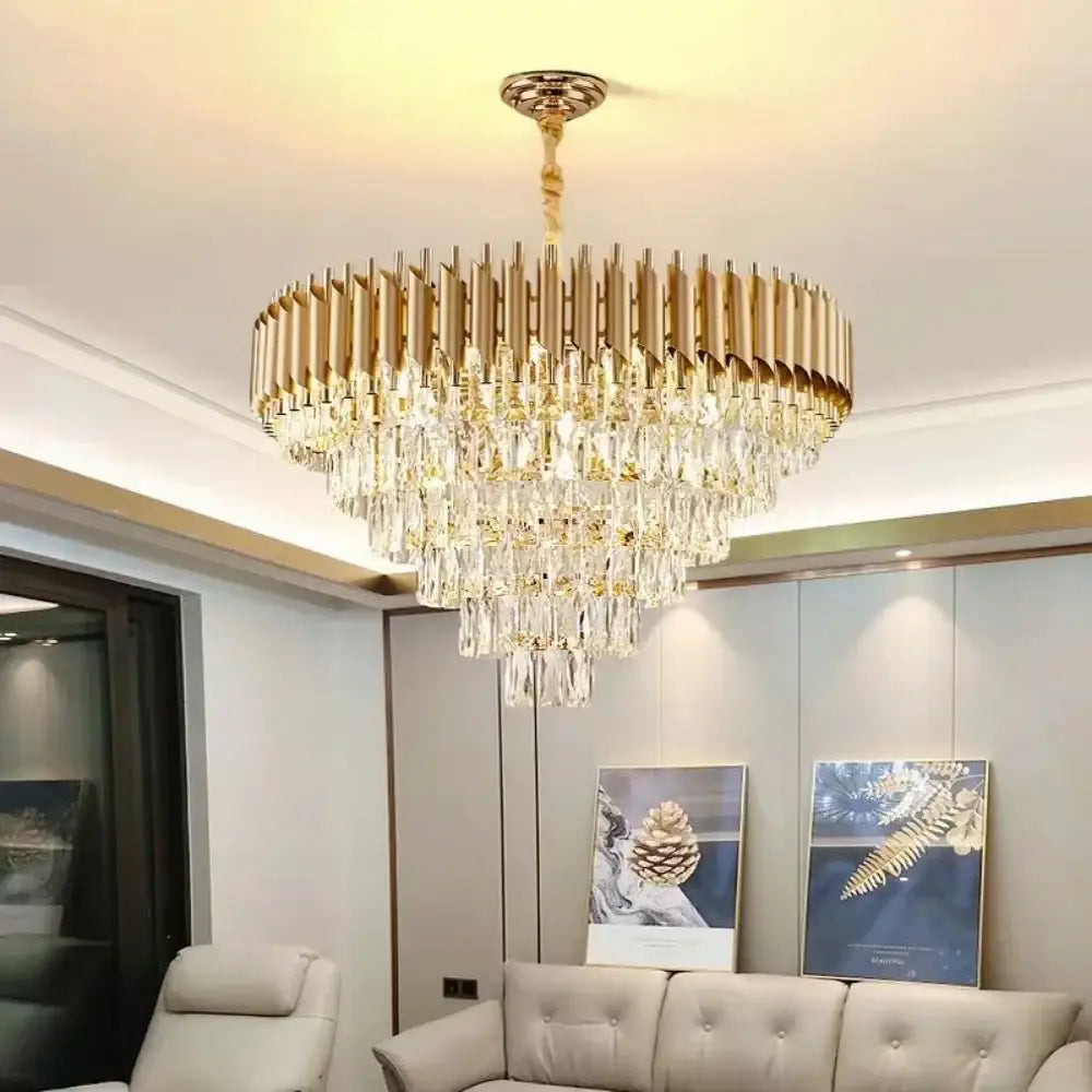 Modern luxury gold & white crystal chandelier living room light