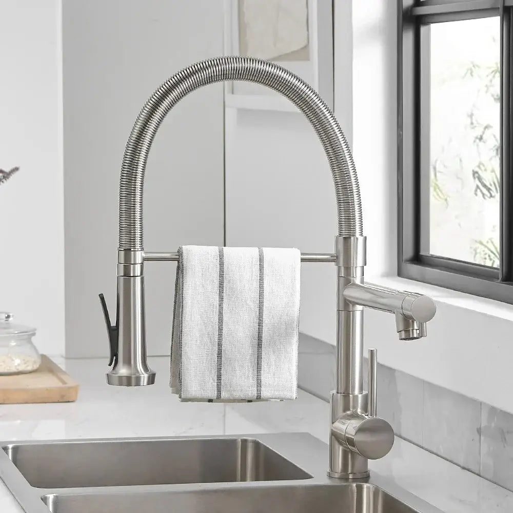 DecorBites™ Black Spring Kitchen Faucet with Sprayer and Brushed Nickel Finish
