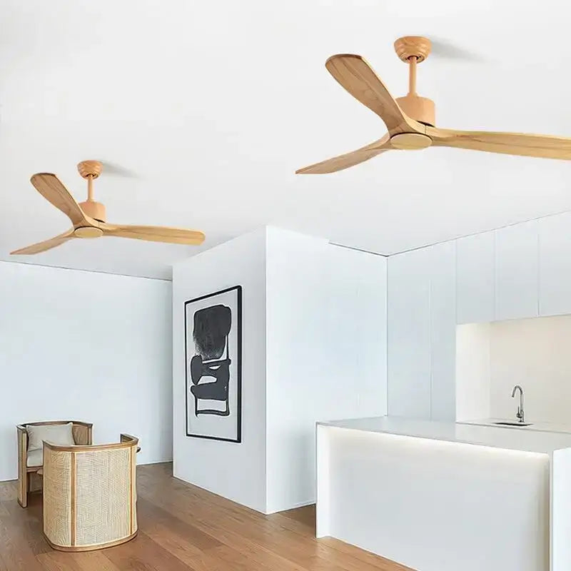 Modern matte black and dark brown wooden ceiling fan living room
