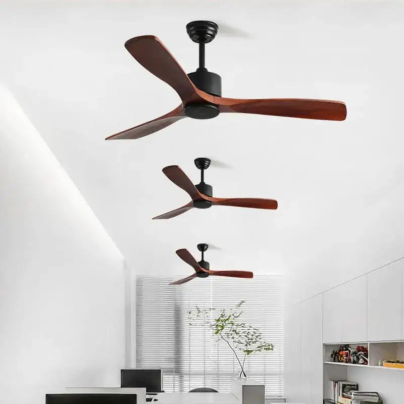 Modern matte black and dark brown wooden ceiling fan living room