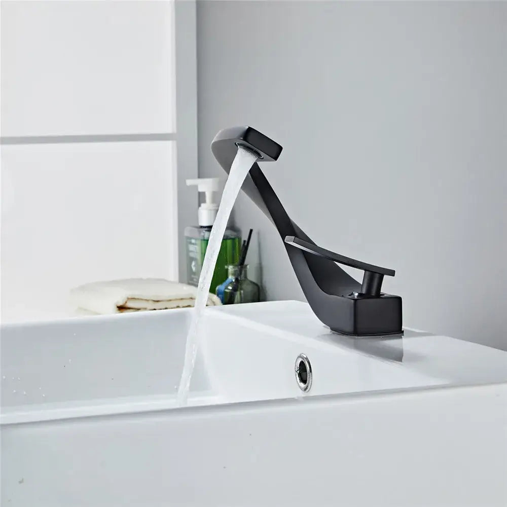 DecorBites™ Black Basin Faucet Brushed Gold Bathroom Mixer Tap Hot Cold Lavotory Chrome
