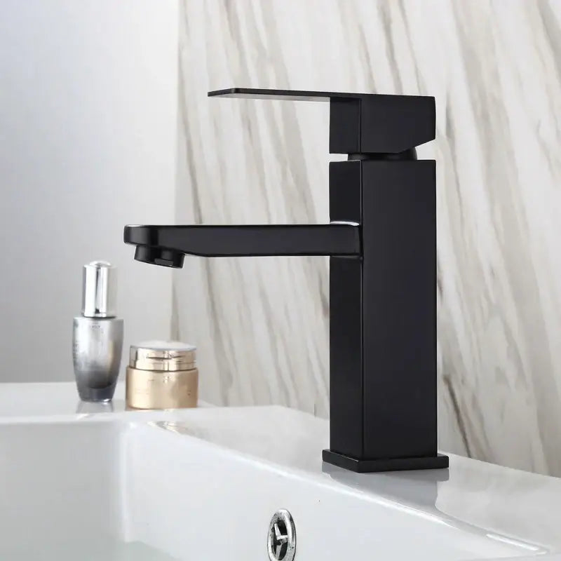 DecorBites™ Black Basin Faucet Single Handle Hot Cold Water Mixer for Bathroom Sink