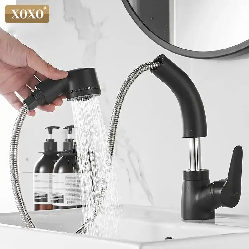 Modern matte black basin faucet kitchen pull out spray mixer tap