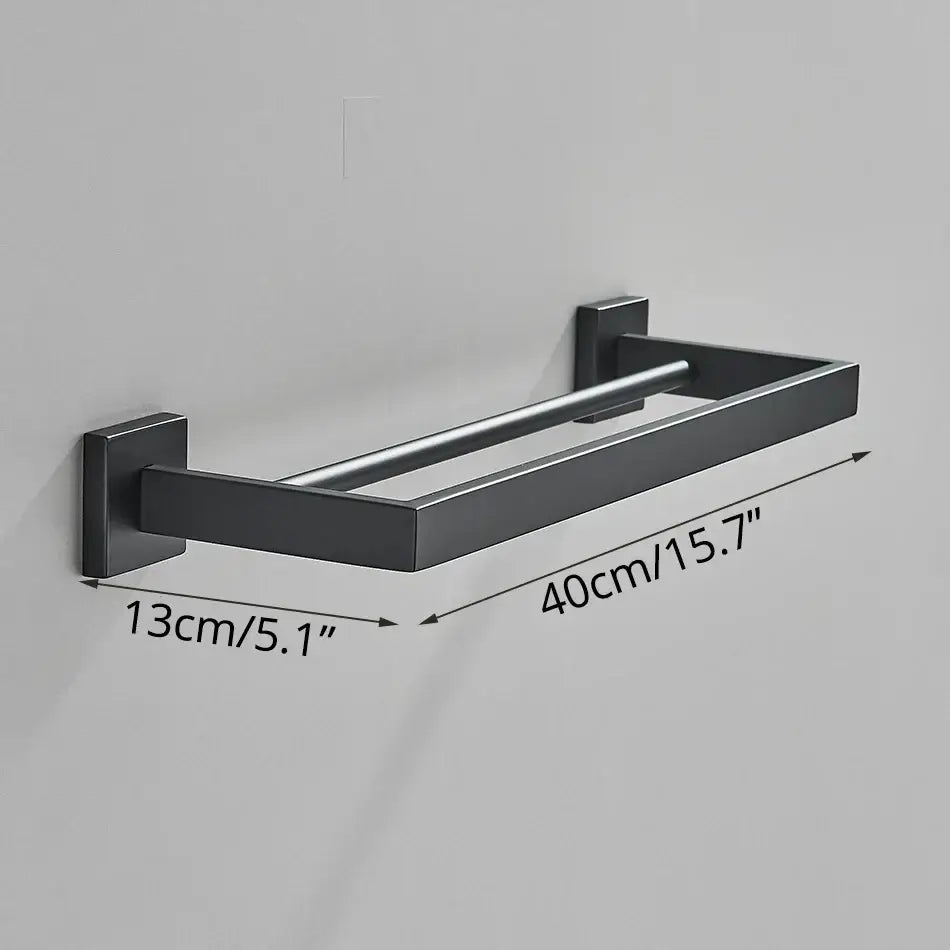 DecorBites™ Black Bathroom Accessories Set: Robe Hook, Towel Rail, Shelf, Paper Holder