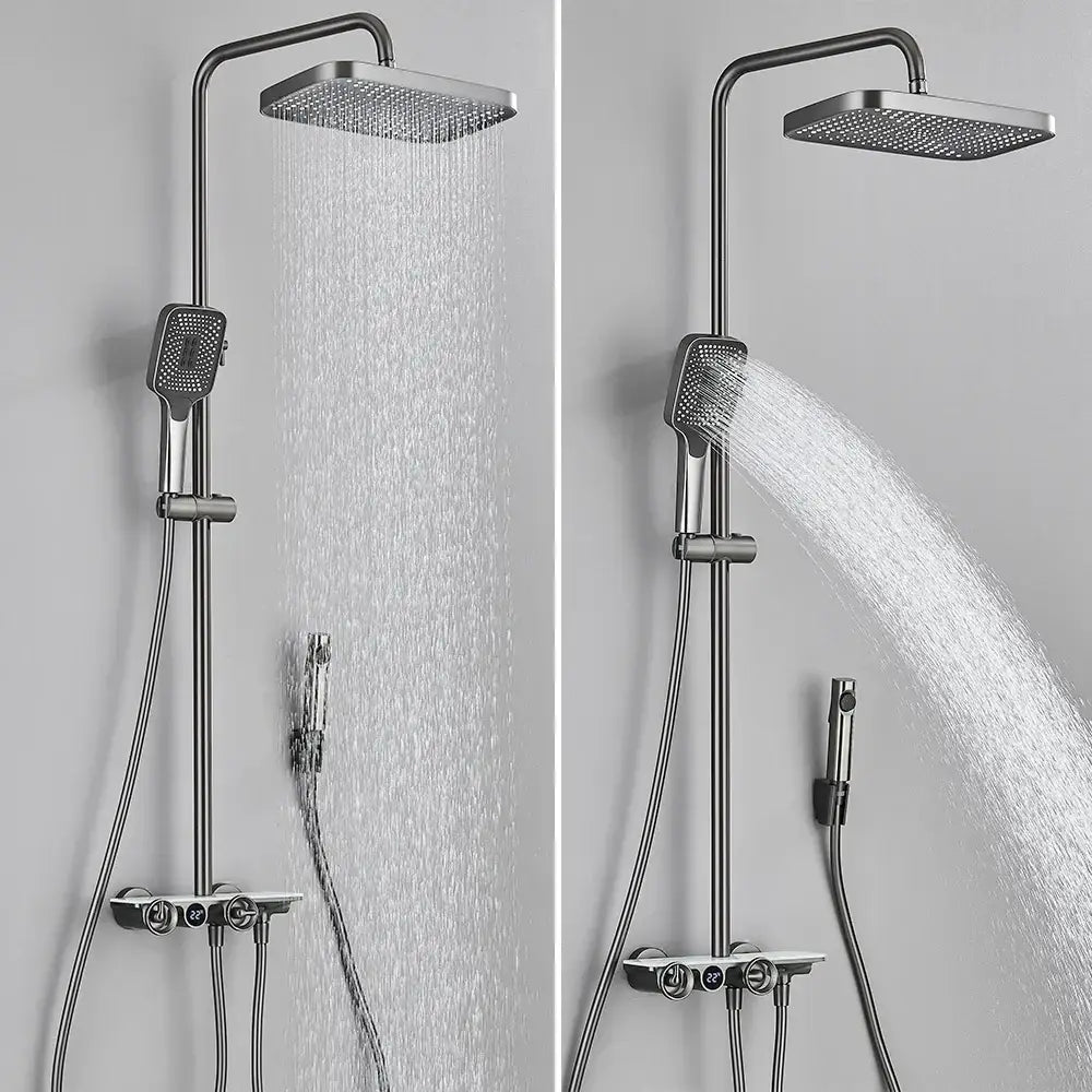 DecorBites™ Grey Thermostatic Digital Shower Faucet Set with Rainfall System