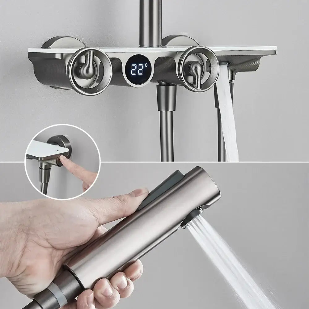 DecorBites™ Grey Thermostatic Digital Shower Faucet Set with Rainfall System