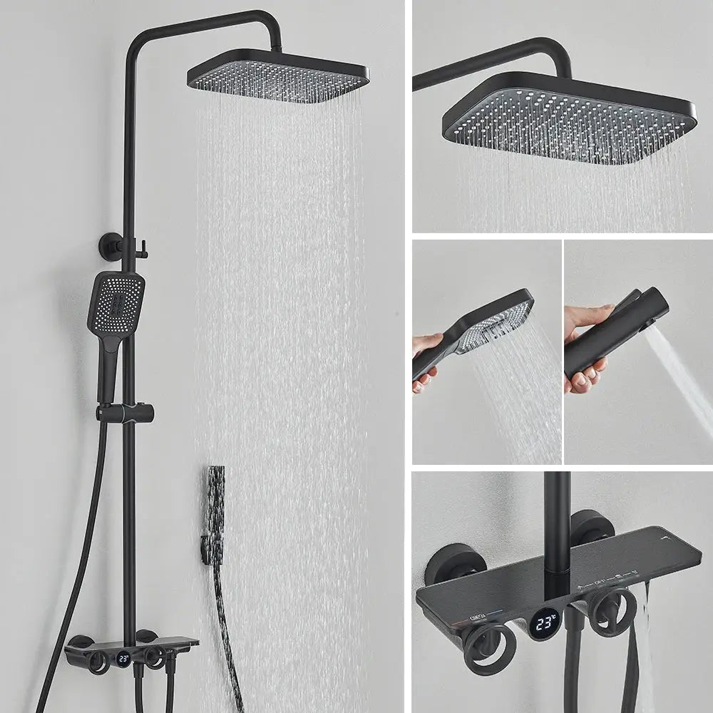 DecorBites™ Grey Thermostatic Digital Shower Faucet Set with Rainfall System