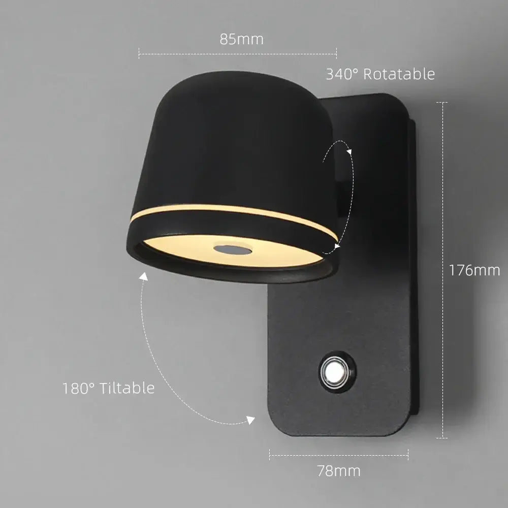 Modern matte black led wall lamp bedroom adjustable spotlight