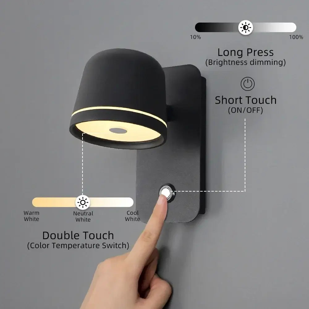 Modern matte black led wall lamp bedroom adjustable spotlight