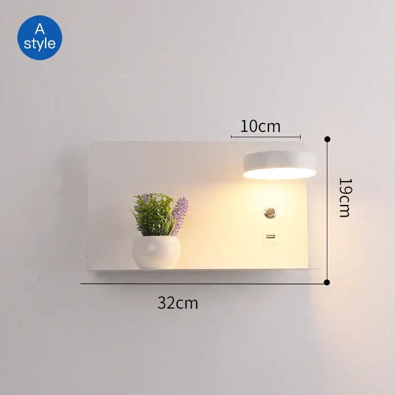 Modern matte black led wall lights with usb port bedroom shelf