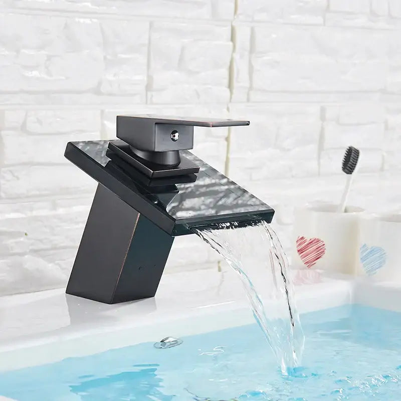 DecorBites™ LED Waterfall Bathroom Sink Faucet Black Bronze Single Handle Deck Mount