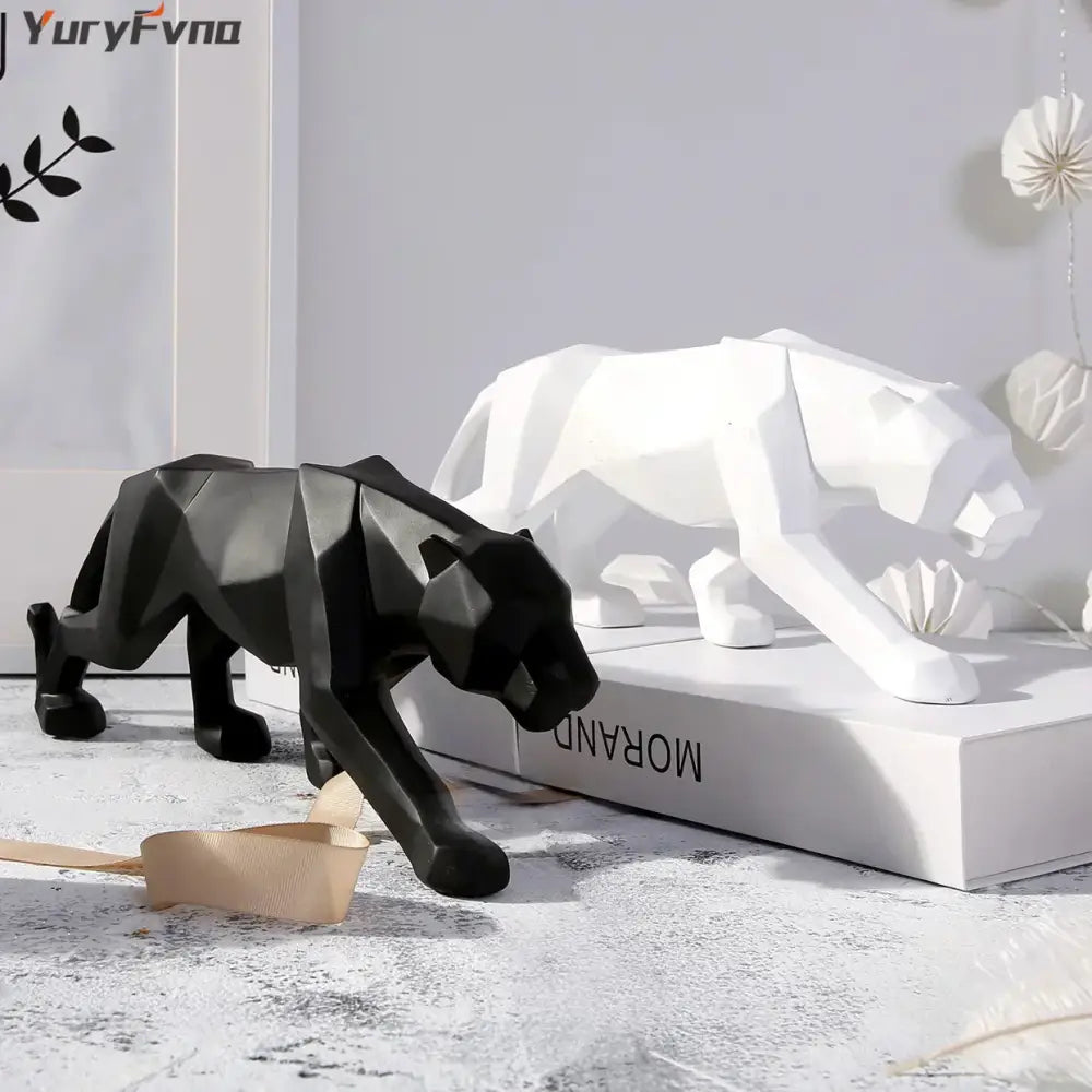 Modern matte black leopard geometric resin statue living room decor