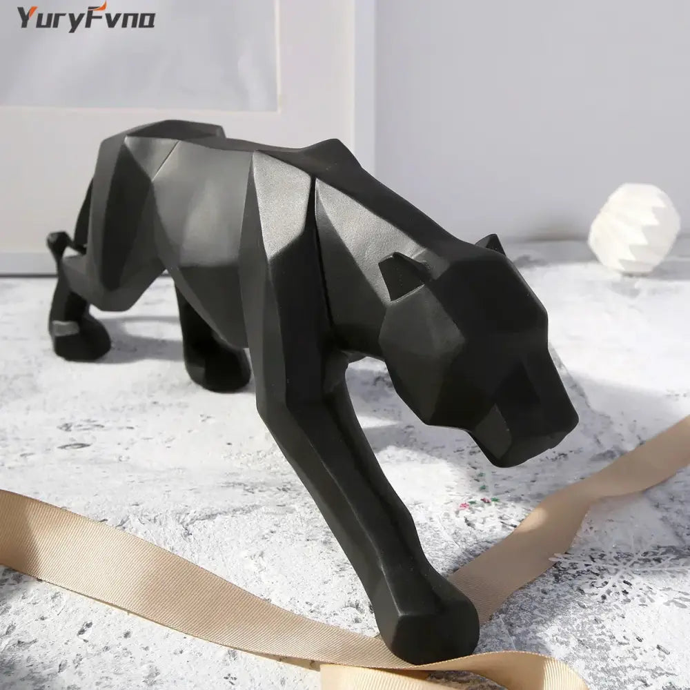 Modern matte black leopard geometric resin statue living room decor