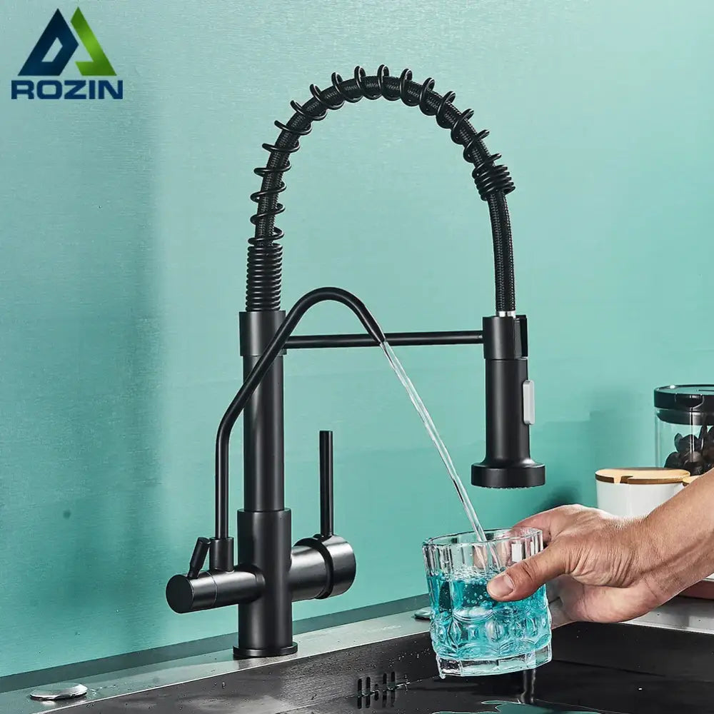 Modern matte black pull down pure water kitchen faucet
