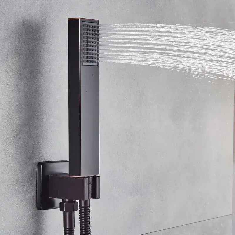 Modern matte black rain shower faucet with handshower for bathroom
