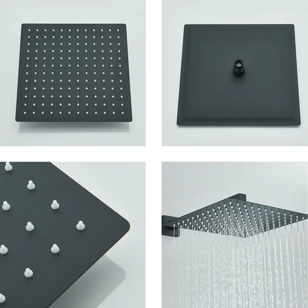 DecorBites™ 12" Matte Black Rainfall Shower Head Set with Shower Arm