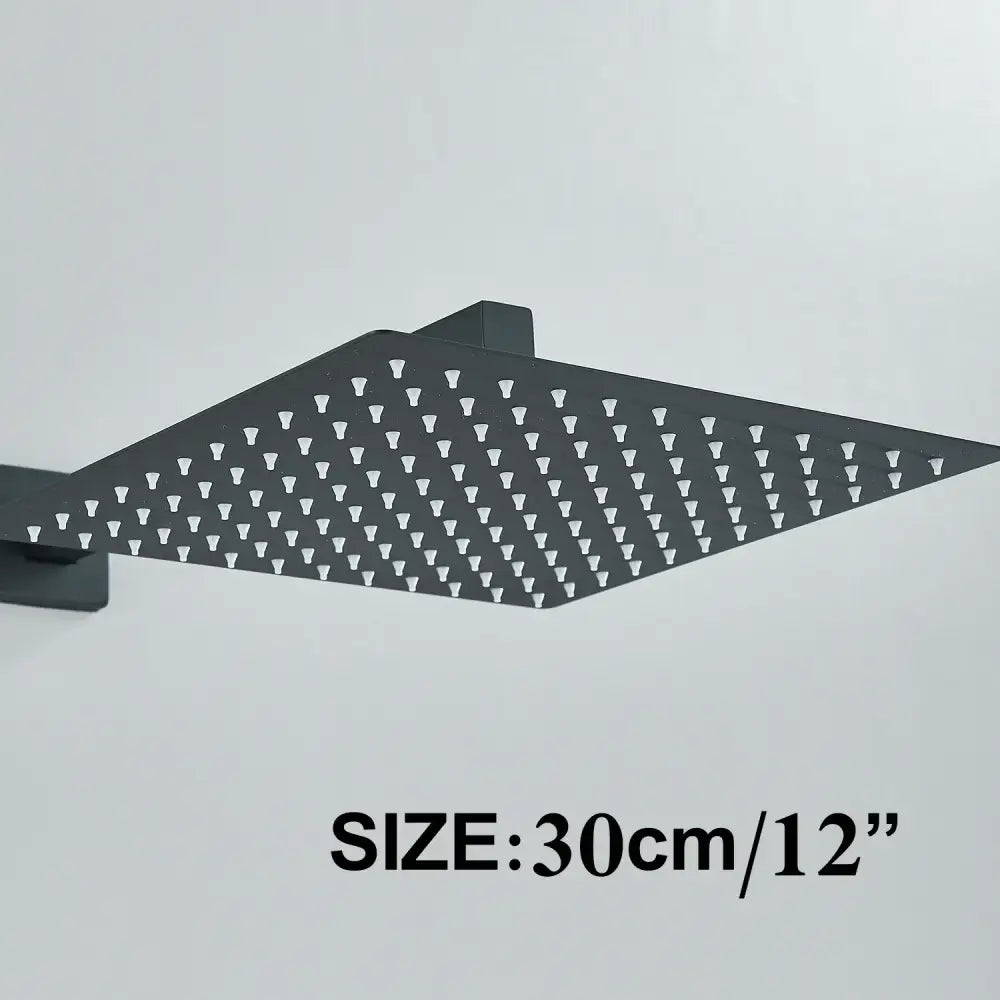 DecorBites™ 12" Matte Black Rainfall Shower Head Set with Shower Arm