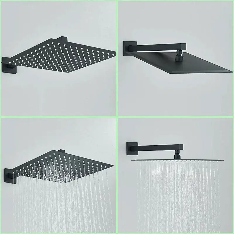 DecorBites™ Black Rainfall Shower Faucets with Slider Bar and Embedded Mixer