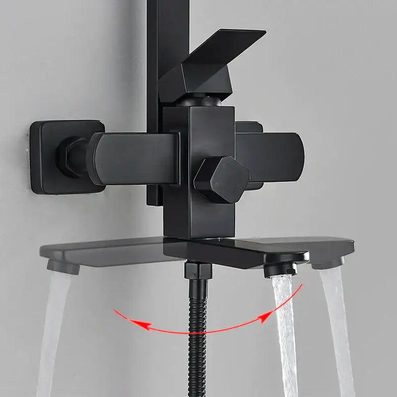 Modern matte black shower faucet set with waterfall bathtub tap