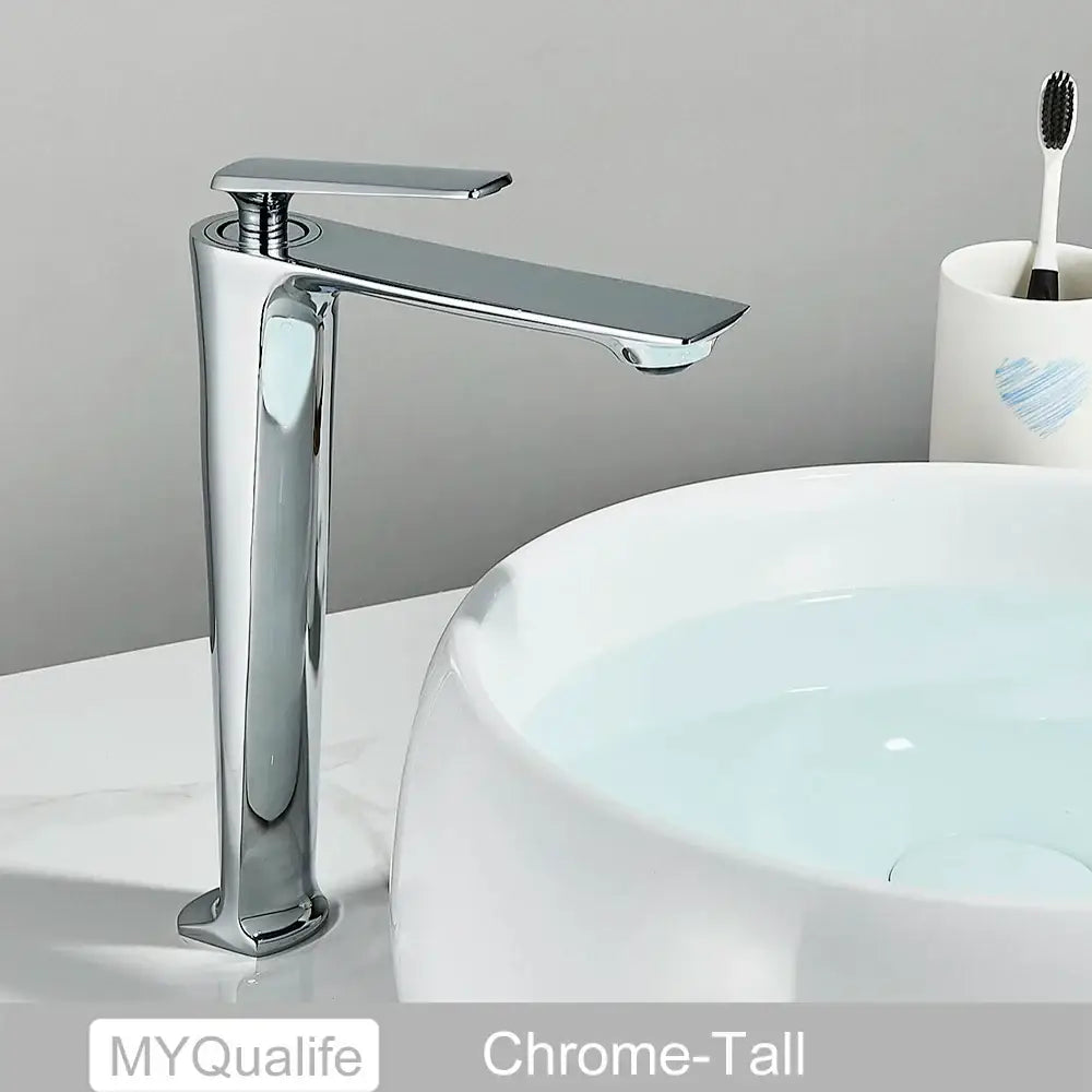 DecorBites™ Black Tall Basin Brass Bathroom Sink Faucet Single Handle Deck Mounted