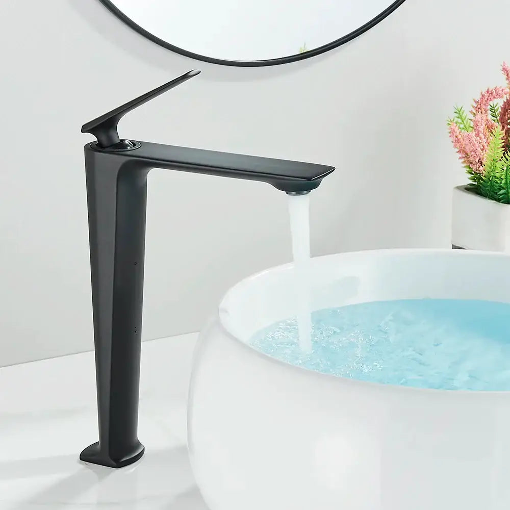 DecorBites™ Black Tall Basin Brass Bathroom Sink Faucet Single Handle Deck Mounted