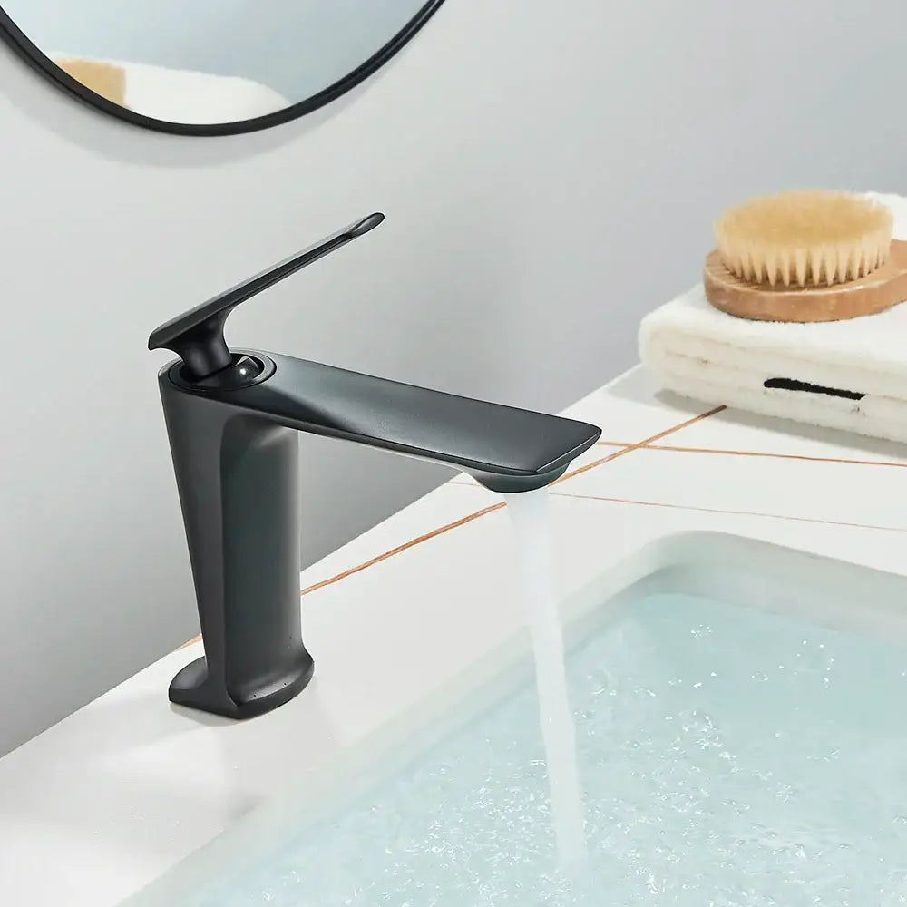 DecorBites™ Black Tall Basin Brass Bathroom Sink Faucet Single Handle Deck Mounted