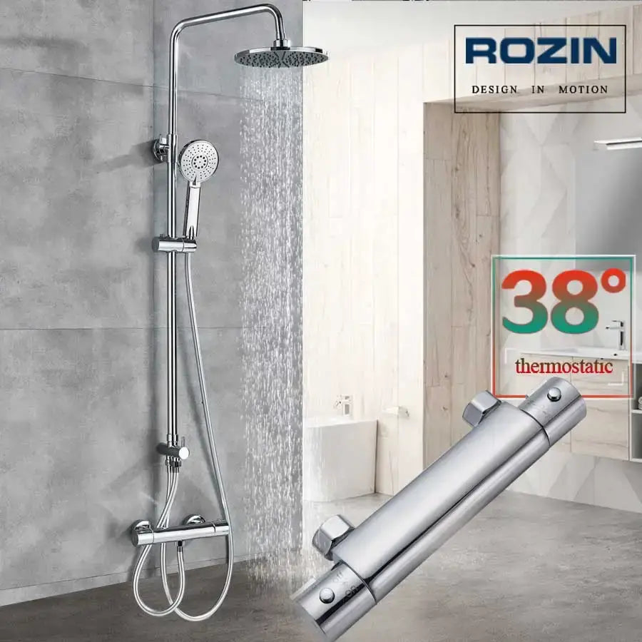 DecorBites™ Black Thermostatic Shower Faucet Set Chrome Wall Mount Rainfall Mixer Tap