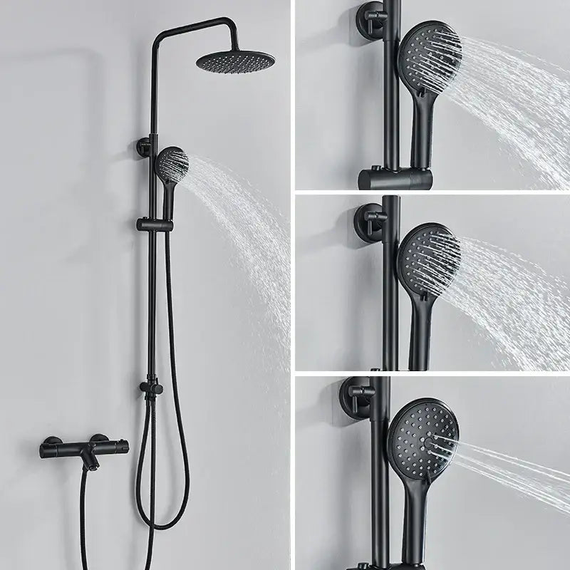 DecorBites™ Black Thermostatic Shower Faucet Set Chrome Wall Mount Rainfall Mixer Tap