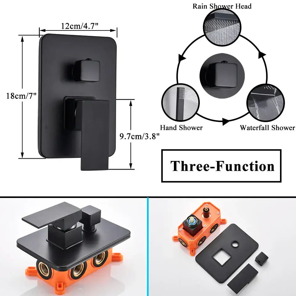 Modern matte black thermostatic shower faucet set bathroom rainhead
